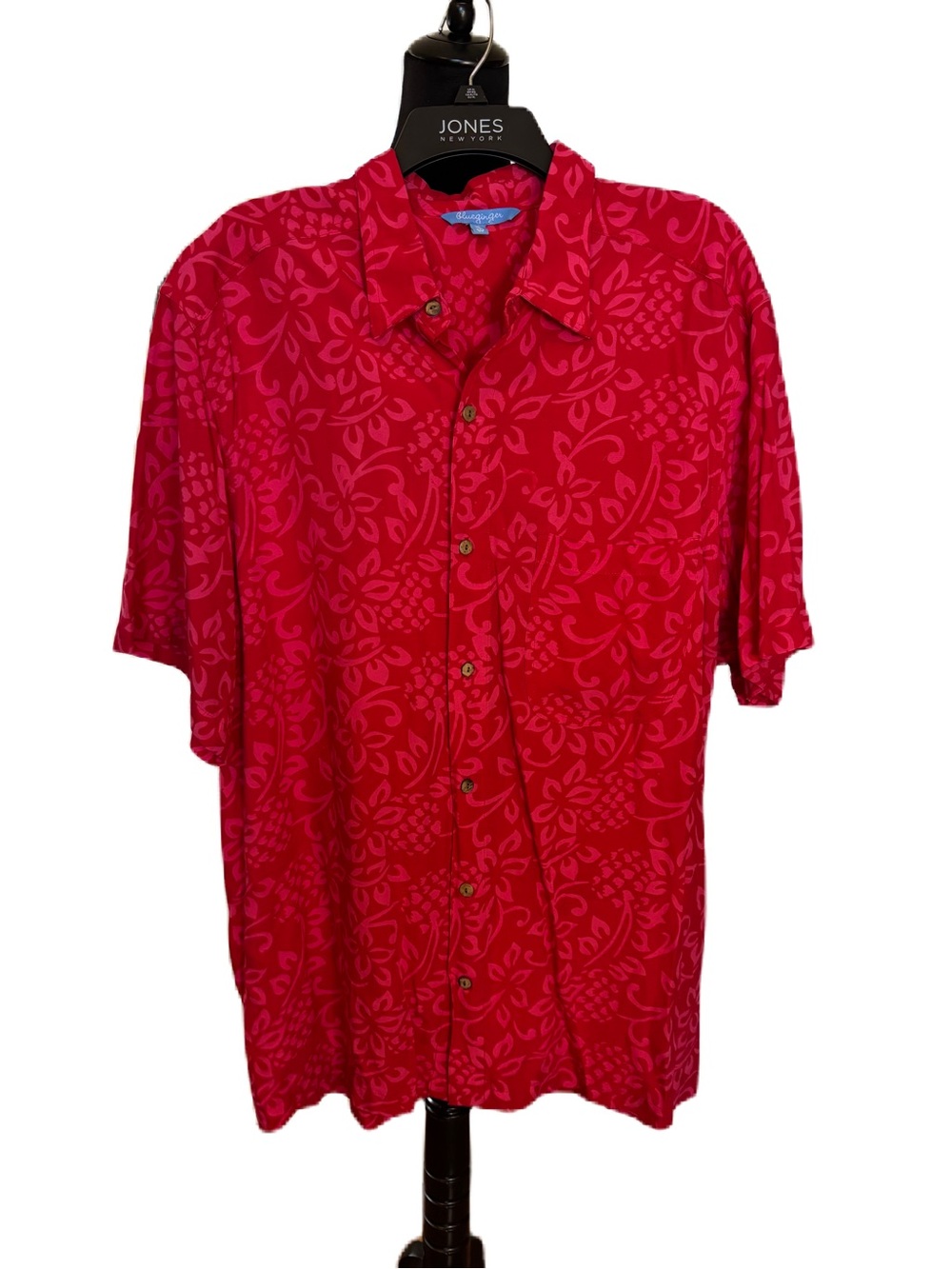 Blue Ginger Red Floral Short-Sleeve Button-Down Shirt